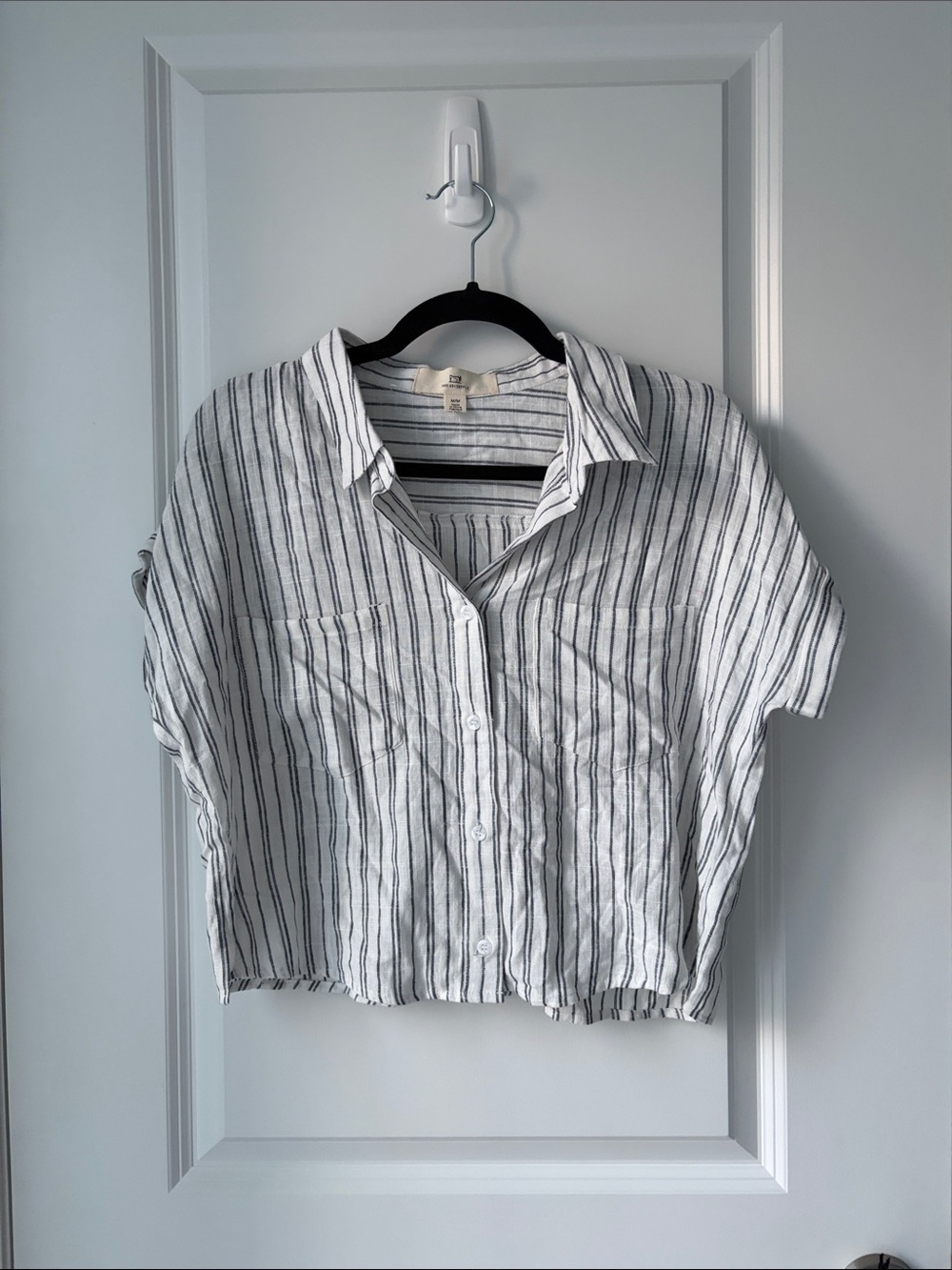 Thread Supply Striped Gray Button Top